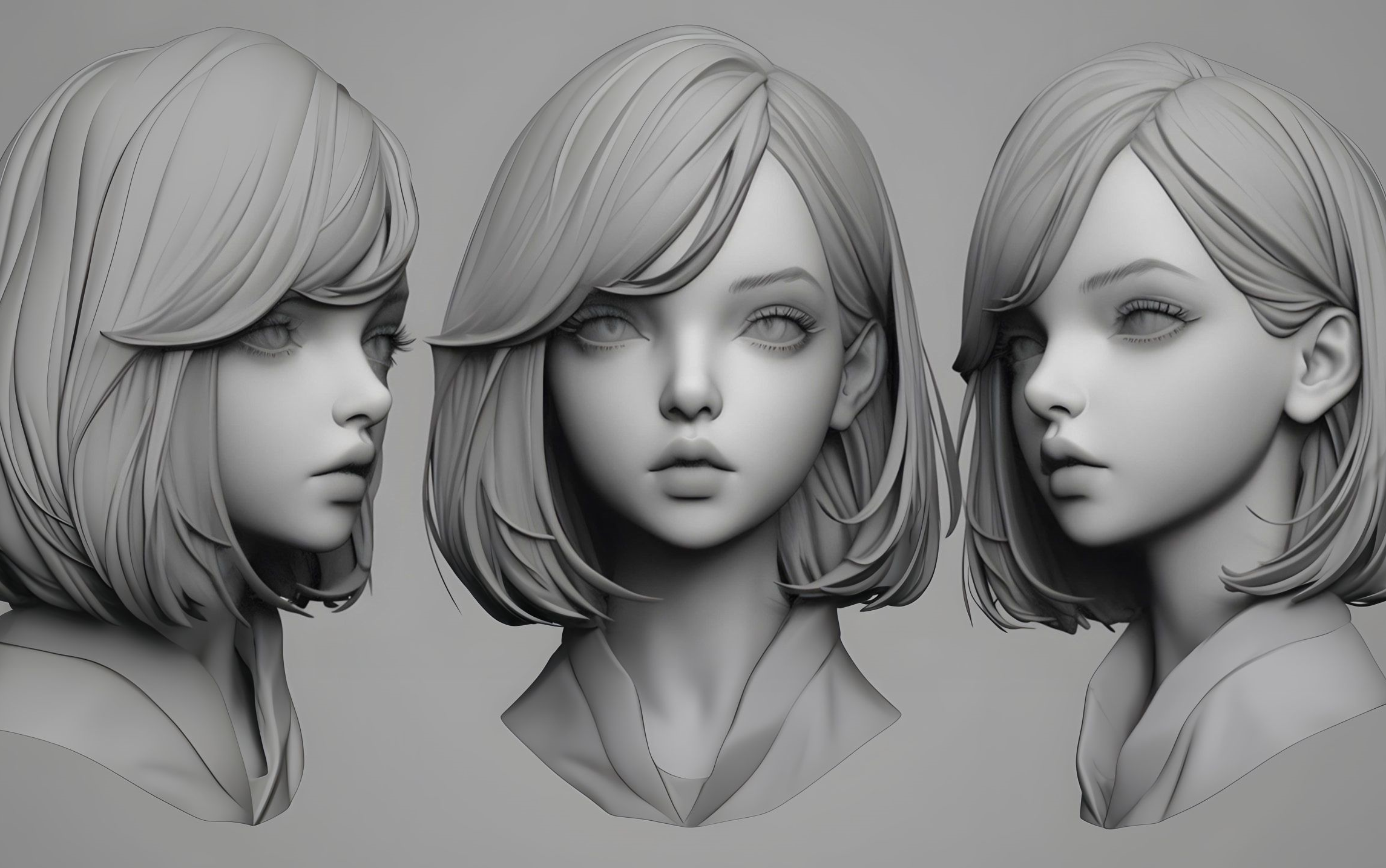 zbrush人头三视图图片