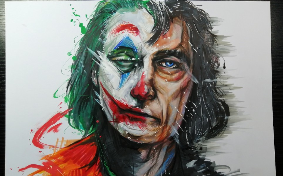 马克笔彩铅画一个艺术感超强的小丑