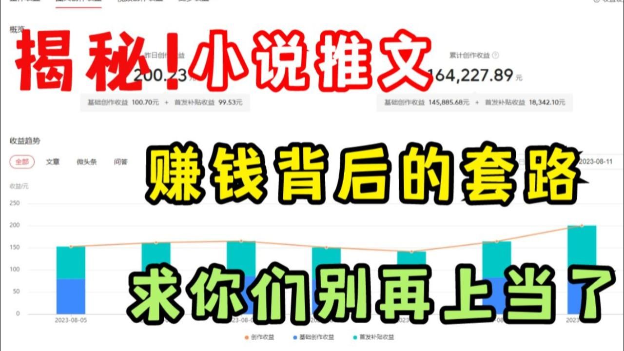 【小说推文】揭秘小说推文的骗局! 2个月到底赚了多少钱? UP亲测揭秘!千万不要被割啦!哔哩哔哩bilibili