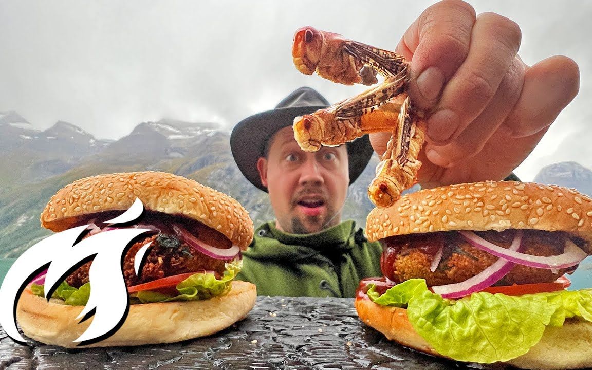 【荒野火厨】p100虫汉堡黑暗料理,美食白噪音烹饪美滋滋.美食|烹饪