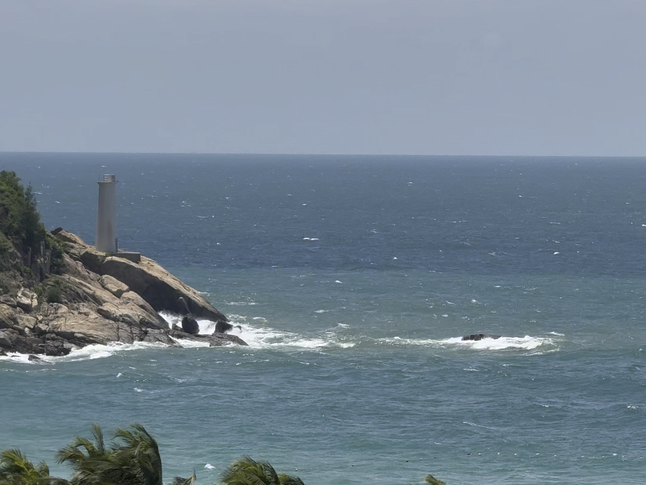 海滩 灯塔 椰树 浪花