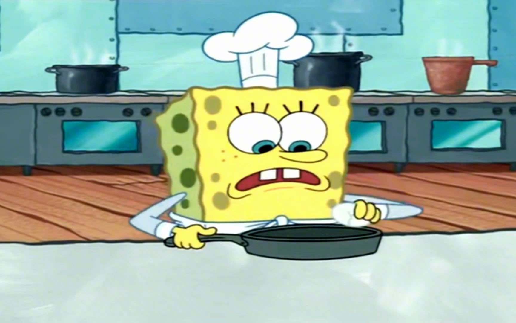 海绵宝宝不会做饭,煎蛋放进煎锅,突然就变成了蟹黄堡!