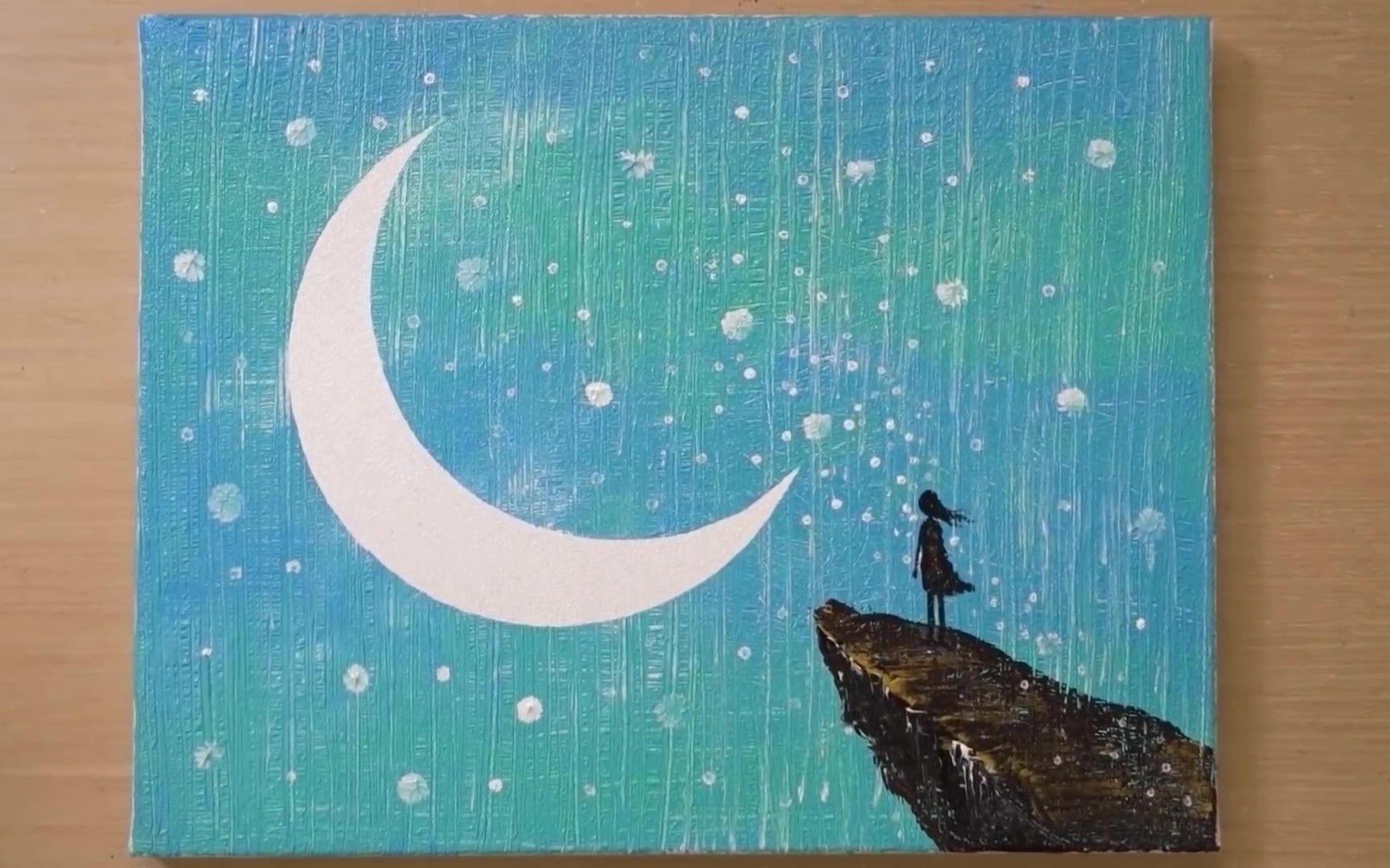 【丙烯画】树根绘画技巧/丙烯酸绘画/星光月光下的女孩