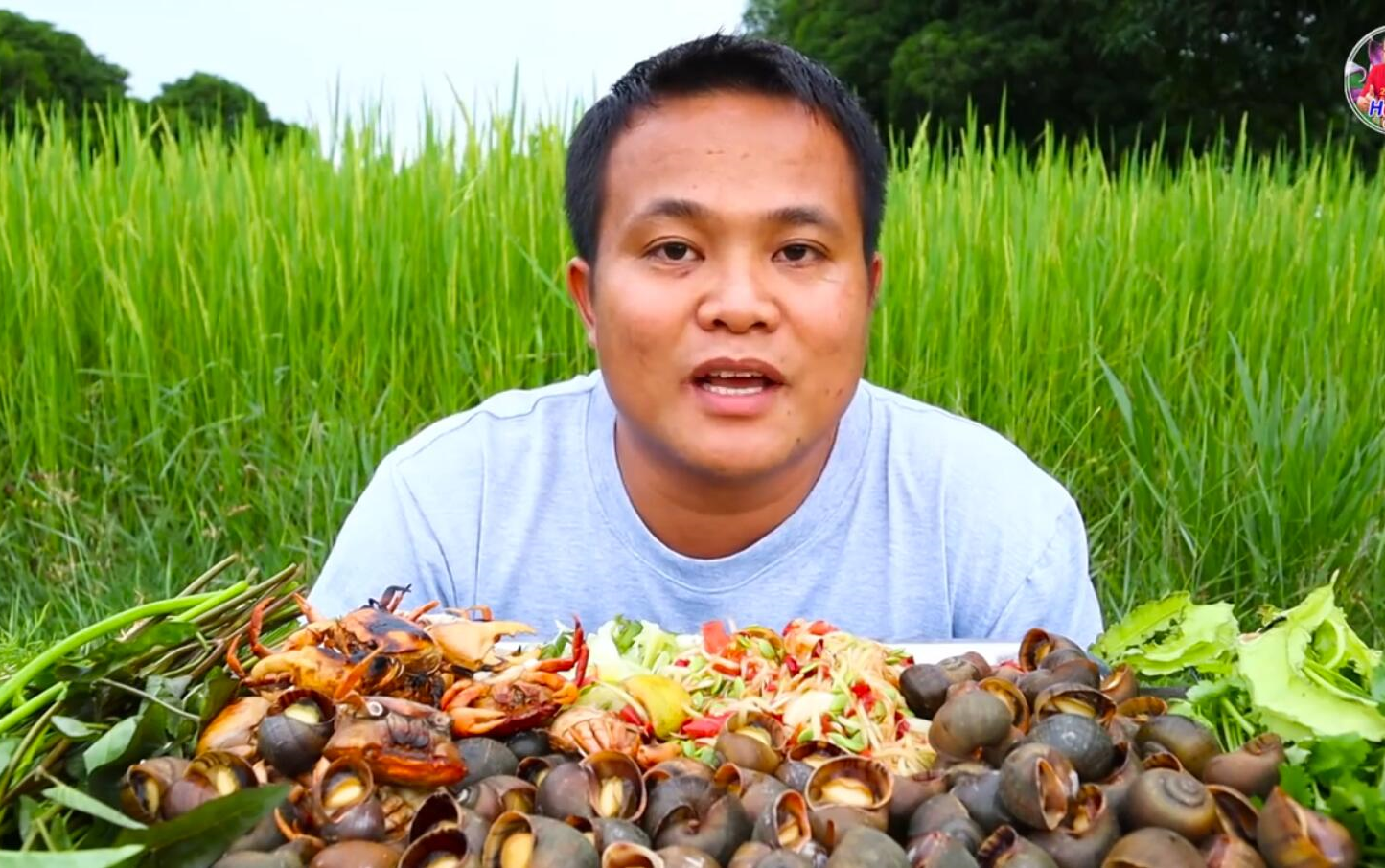 泰国美食黑哥烤小螃蟹田螺拌木瓜沙拉合集