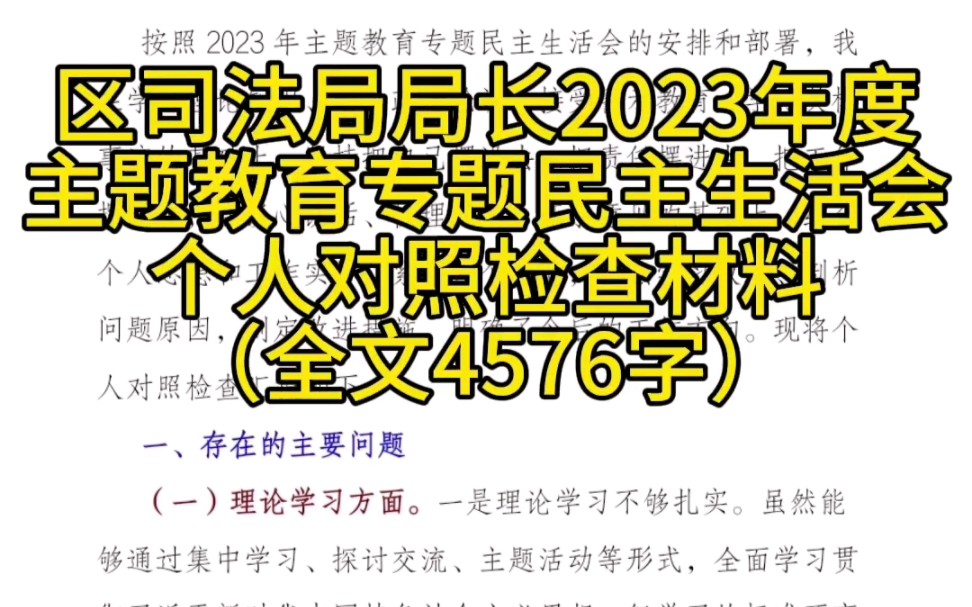 区司法局局长2023年度主题教育专题民主生活会个人对照检查材料(全文4576字)哔哩哔哩bilibili