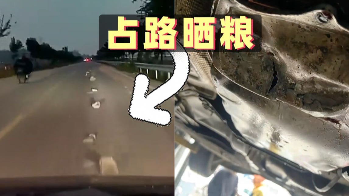 农民摆一排石头占路晒粮，司机开车路过底盘被刮烂！【1783期】