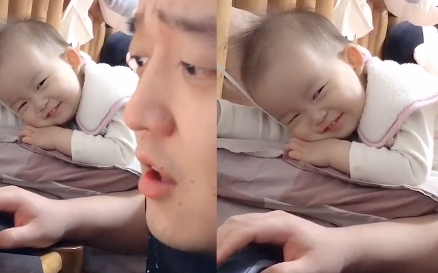 宝爸打游戏女儿歪头直视,满脸崇拜一副迷妹模样:孟婆汤掺假了?