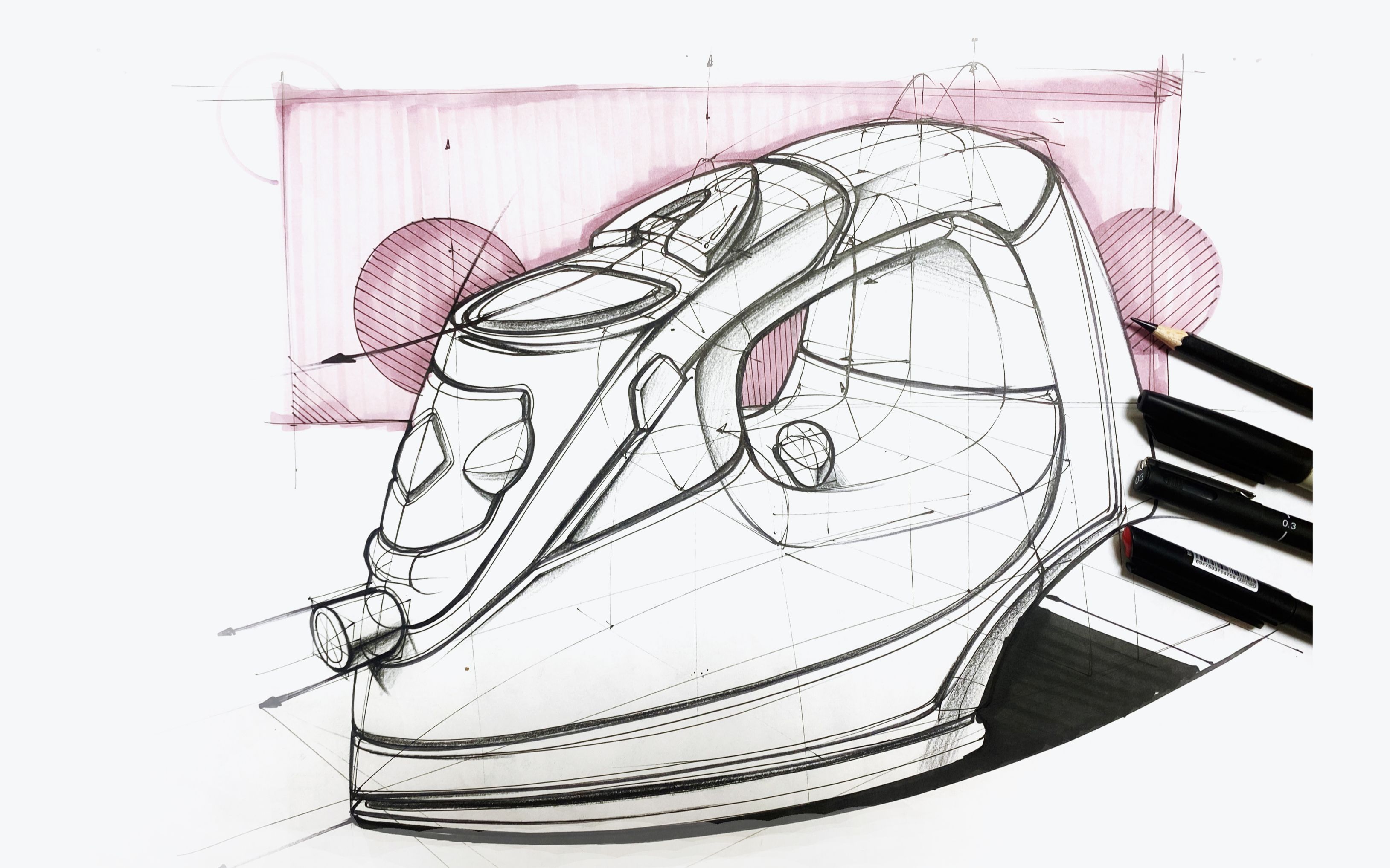 【工业设计手绘技法】熨斗针管笔线稿