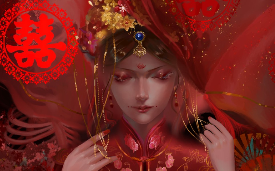 活动作品板绘过程囍红衣进白衣出不是大喜就是大悲爆肝十四小时之作