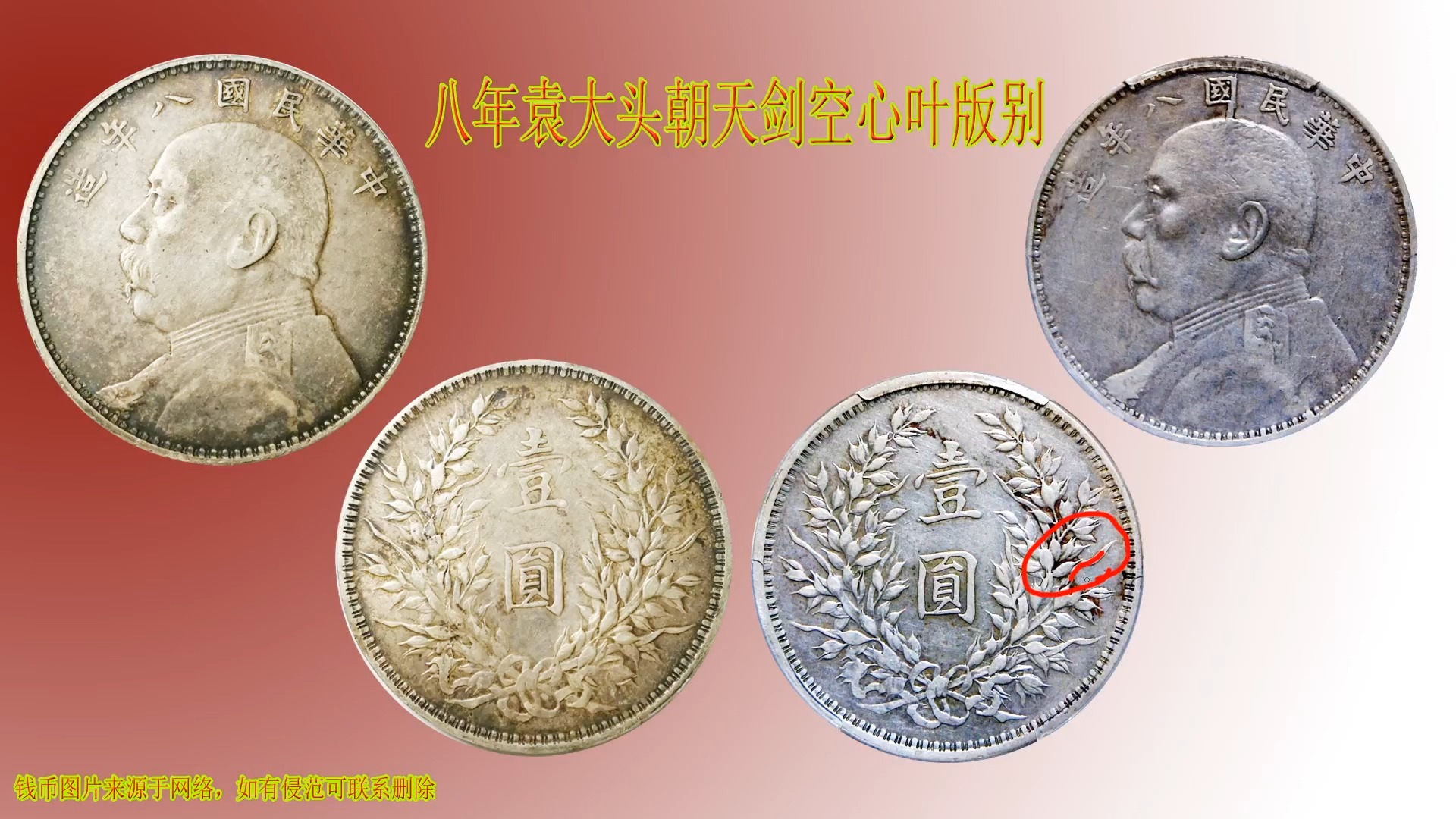 老钱币收藏,民国八年袁大头朝天剑空心叶版别