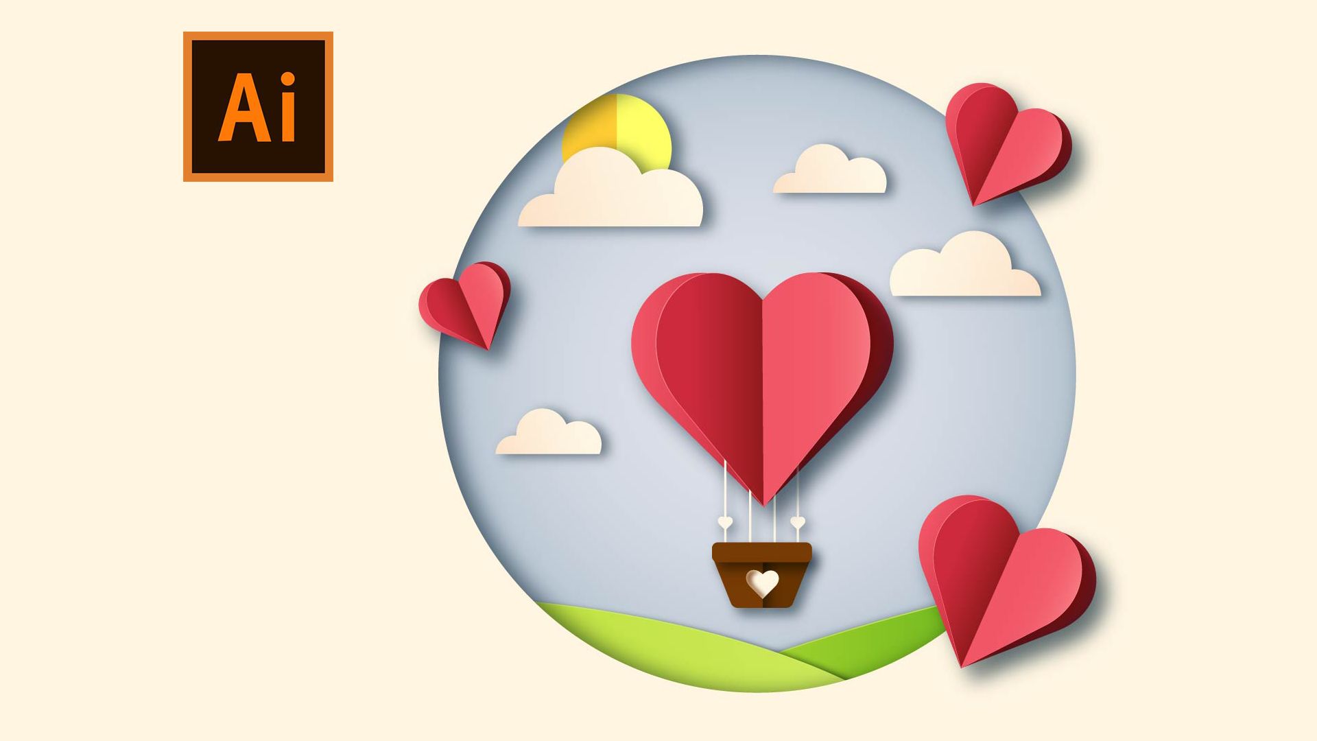 【ai教程】矢量剪纸艺术情人明信卡绘画过程 adobe illustrator插画