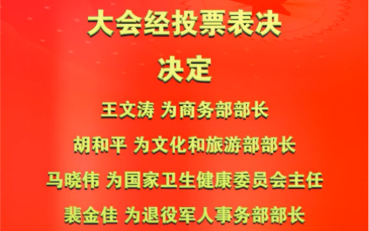 大会经投票表决,决定国务院秘书长、各部部长、各委员会主任、中国人民银行行长、审计长哔哩哔哩bilibili