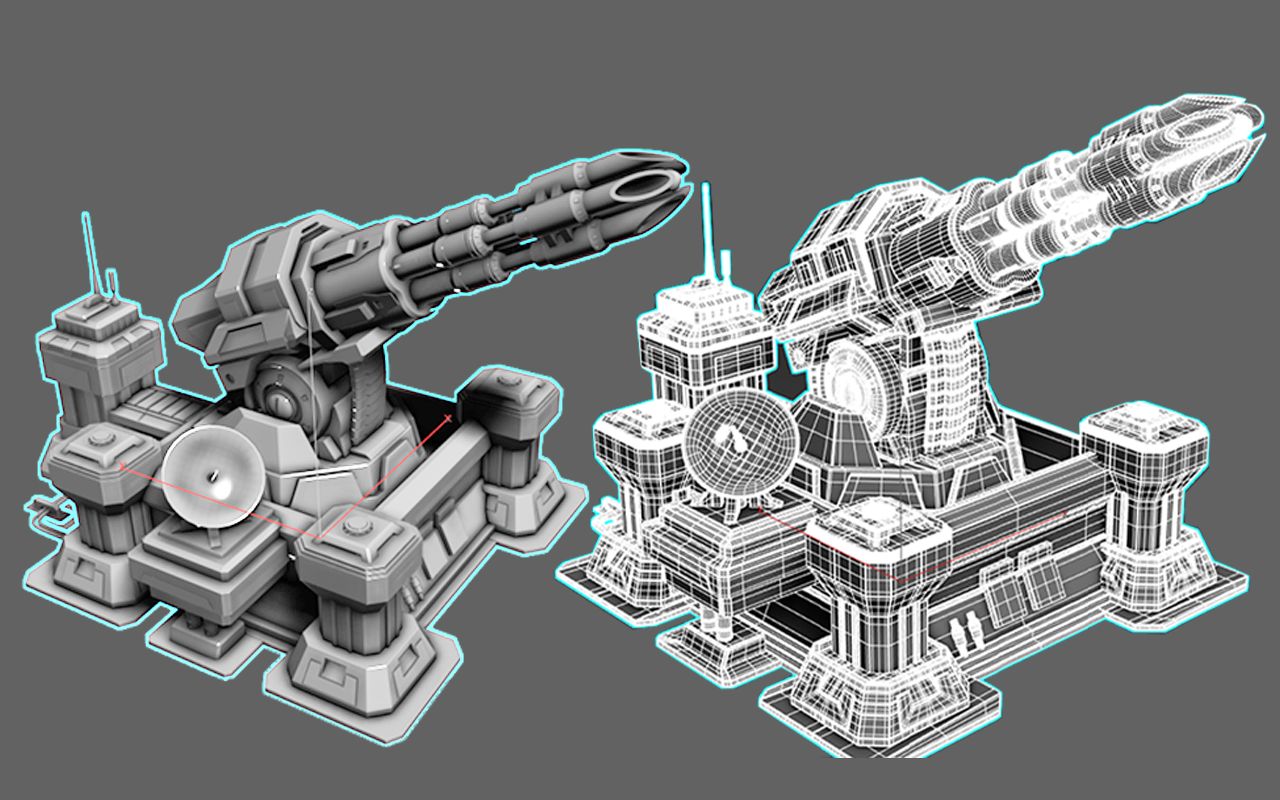 3dmax—科技电磁炮武器模型制作教程 硬表面布线卡线教学 3d次世代
