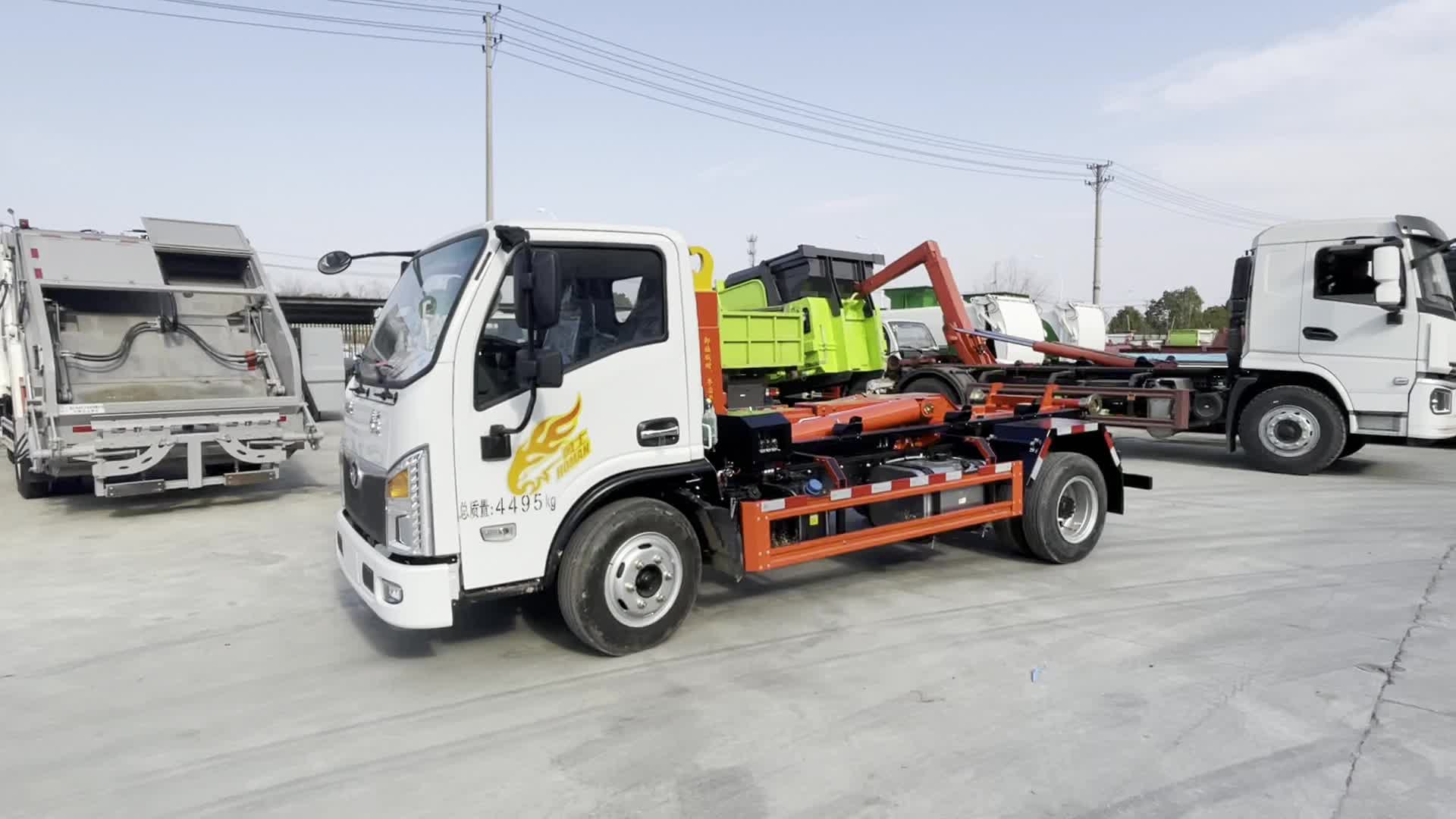 重汽豪曼国六蓝牌12吨自卸式拉臂垃圾车可配6-8方建筑落地垃圾箱