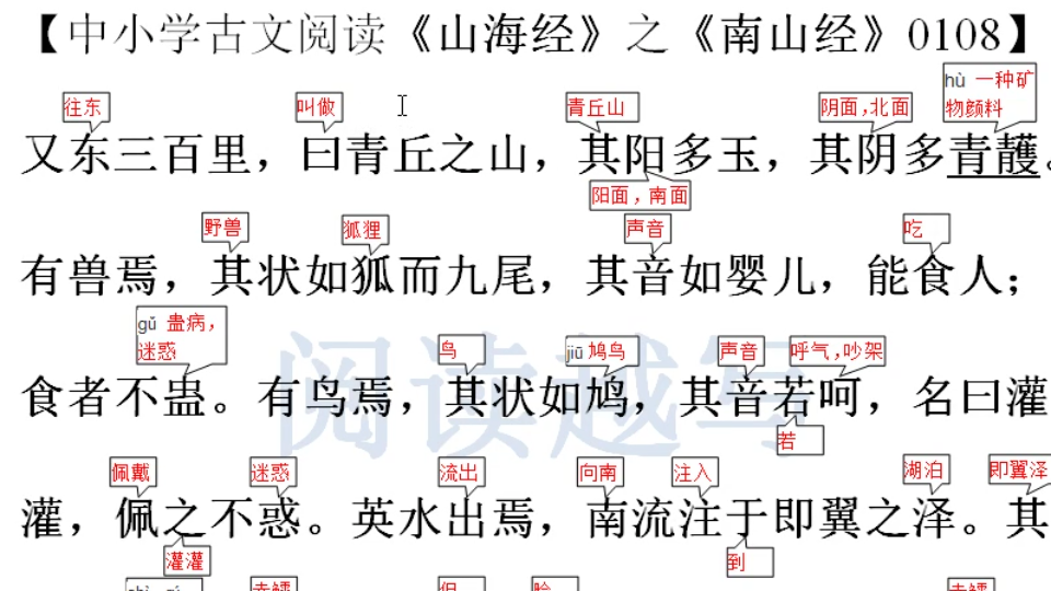 [图]中小学文言文古文阅读理解，《山海经》第一卷《南山经》8：青丘山上的九尾狐狸