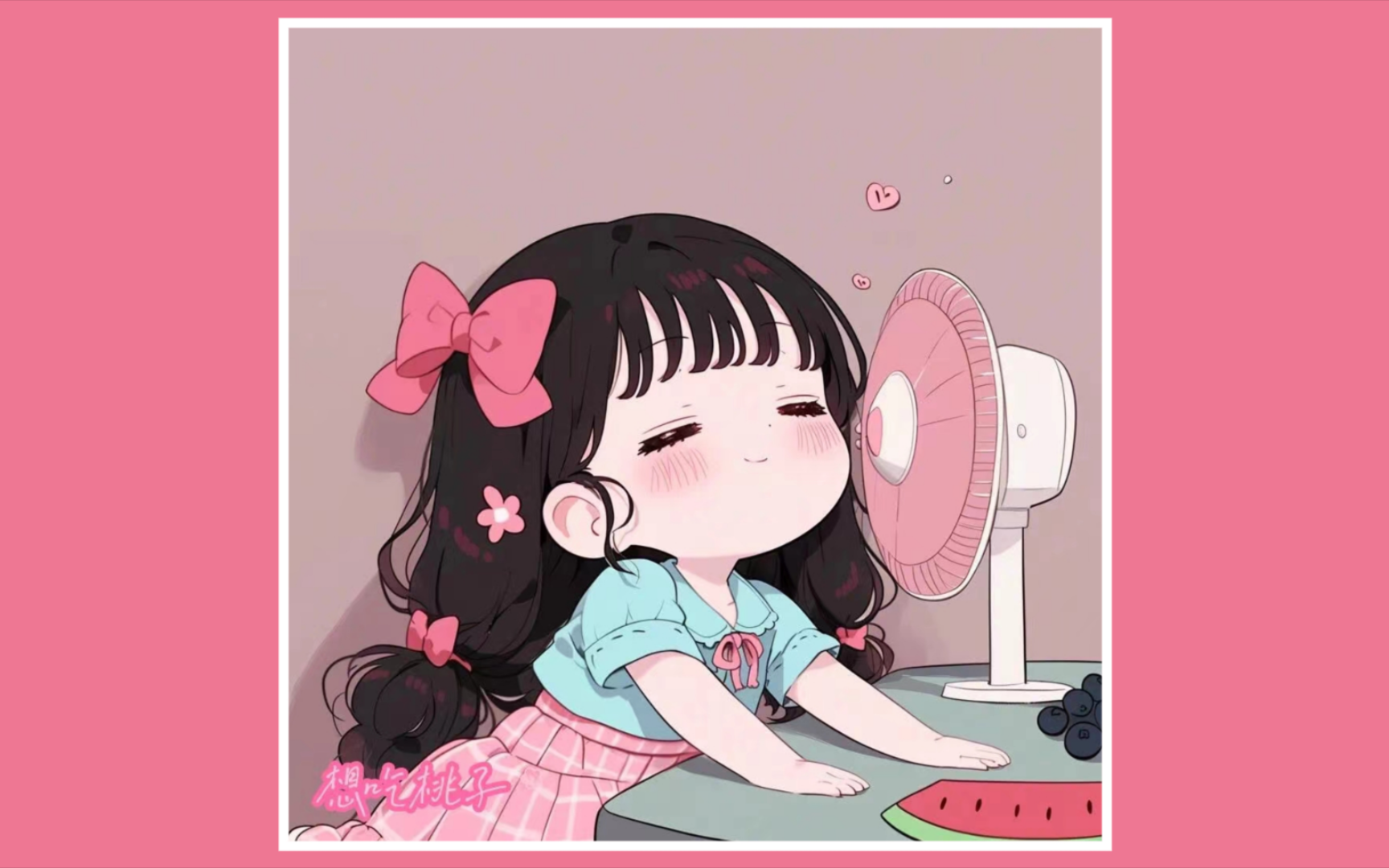 夏日享受电风扇的凉爽女生头像