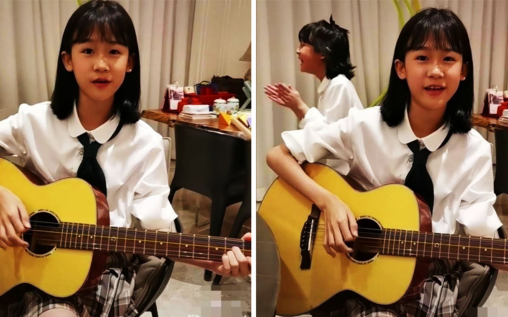 越来越像陆毅鲍蕾晒大女儿近照12岁陆雨萱弹唱投入跟颜值清纯