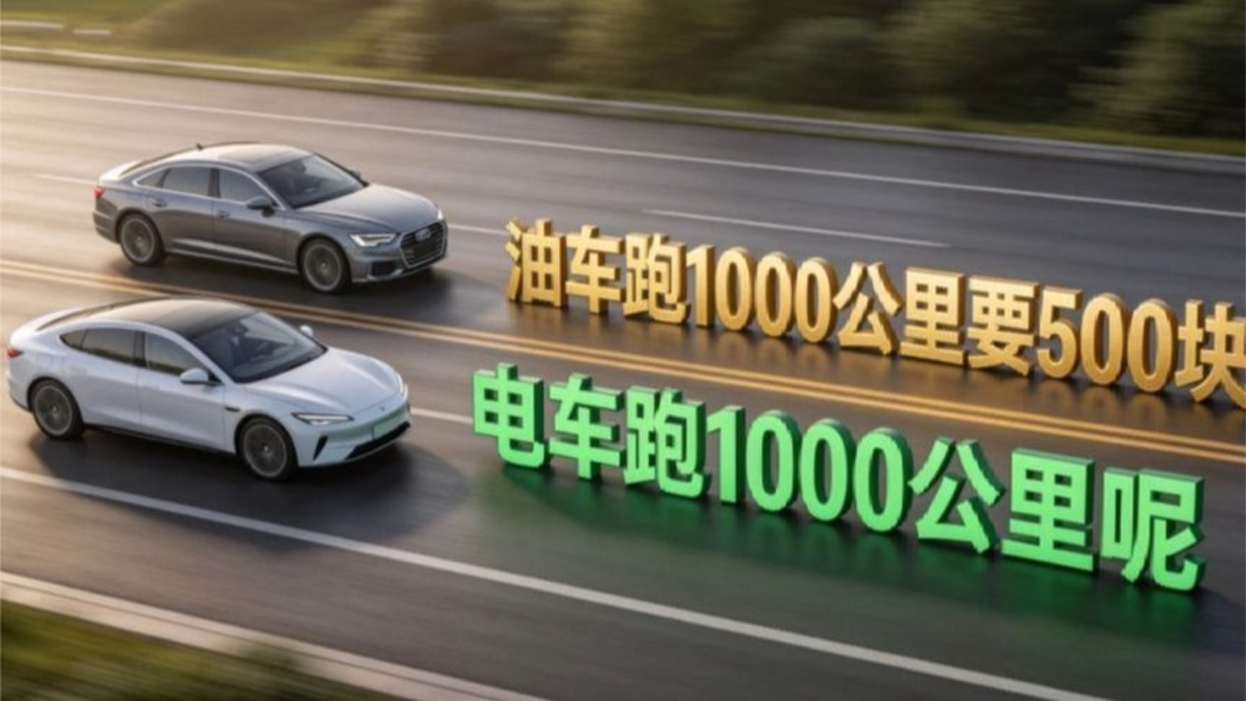 大家发现没有，油车跑1000公里要500块，电车跑1000公里呢？