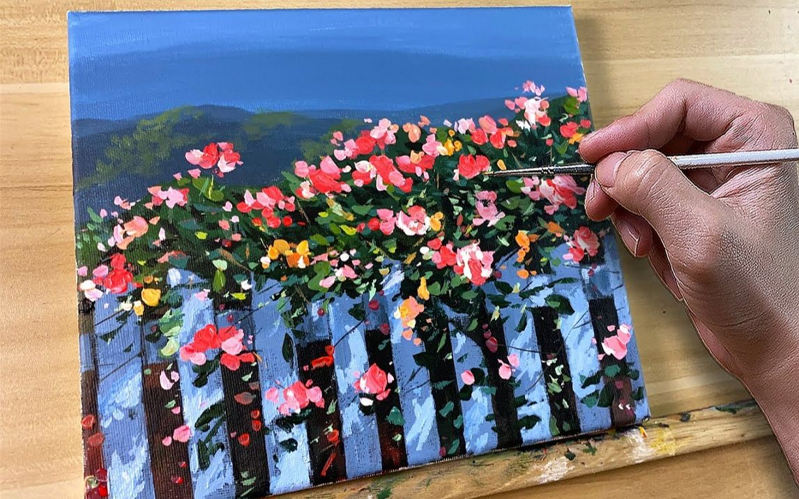 【丙烯画】【绘画教程】栅栏上的玫瑰Painting Fence of Roses Acrylic Painting Correa Art哔哩哔哩bilibili