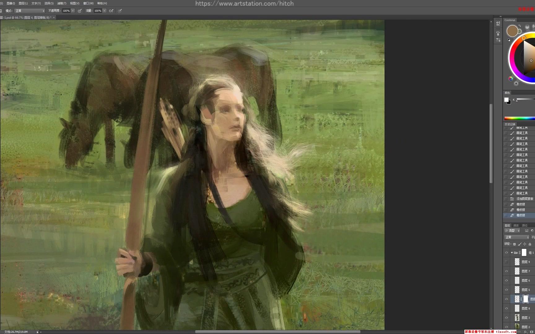 【PS绘画过程】女弓箭手速涂2哔哩哔哩bilibili