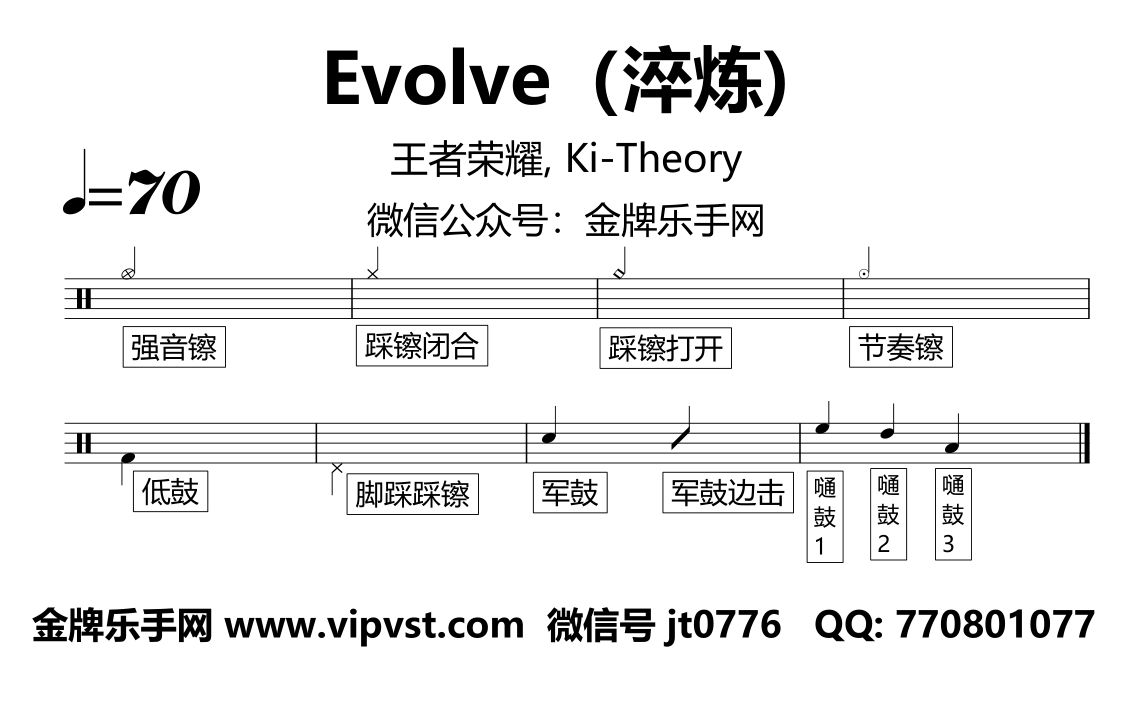 王者荣耀, ki-theory - evolve(淬炼) 鼓谱 动态鼓谱 无鼓伴奏 drum