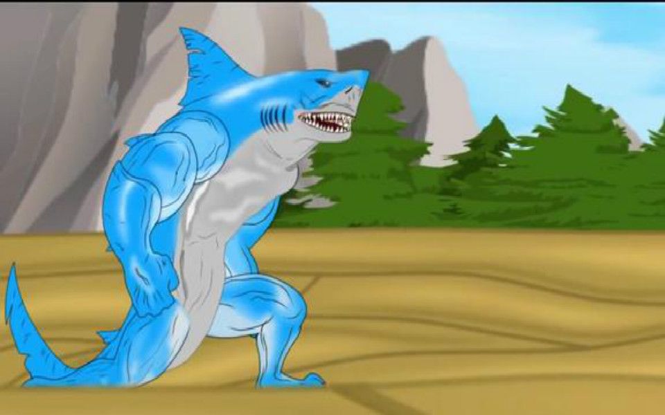 黑色幽默动画不自量力的鲨鱼怪单挑哥斯拉分分钟就被解决了