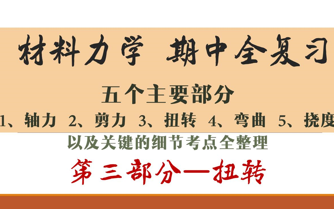 【材料力学工程力学期中复习】第三部分扭转 知识点和题目详解哔哩哔哩bilibili