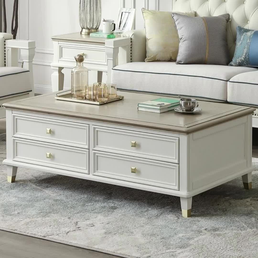 【101元券】美式轻奢全实木茶几电视柜组合客厅简约小户型田园茶桌地