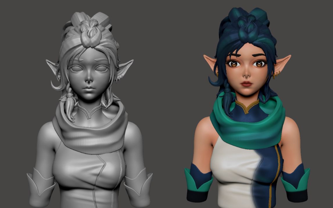 zbrush新手教程手绘女性角色雕刻渲染全流程制作
