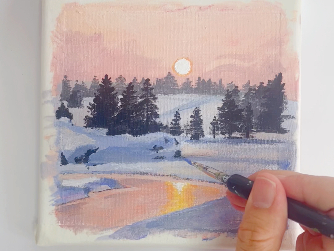 【超小幅丙烯画】落雪染青山,独属冬日的天然画卷