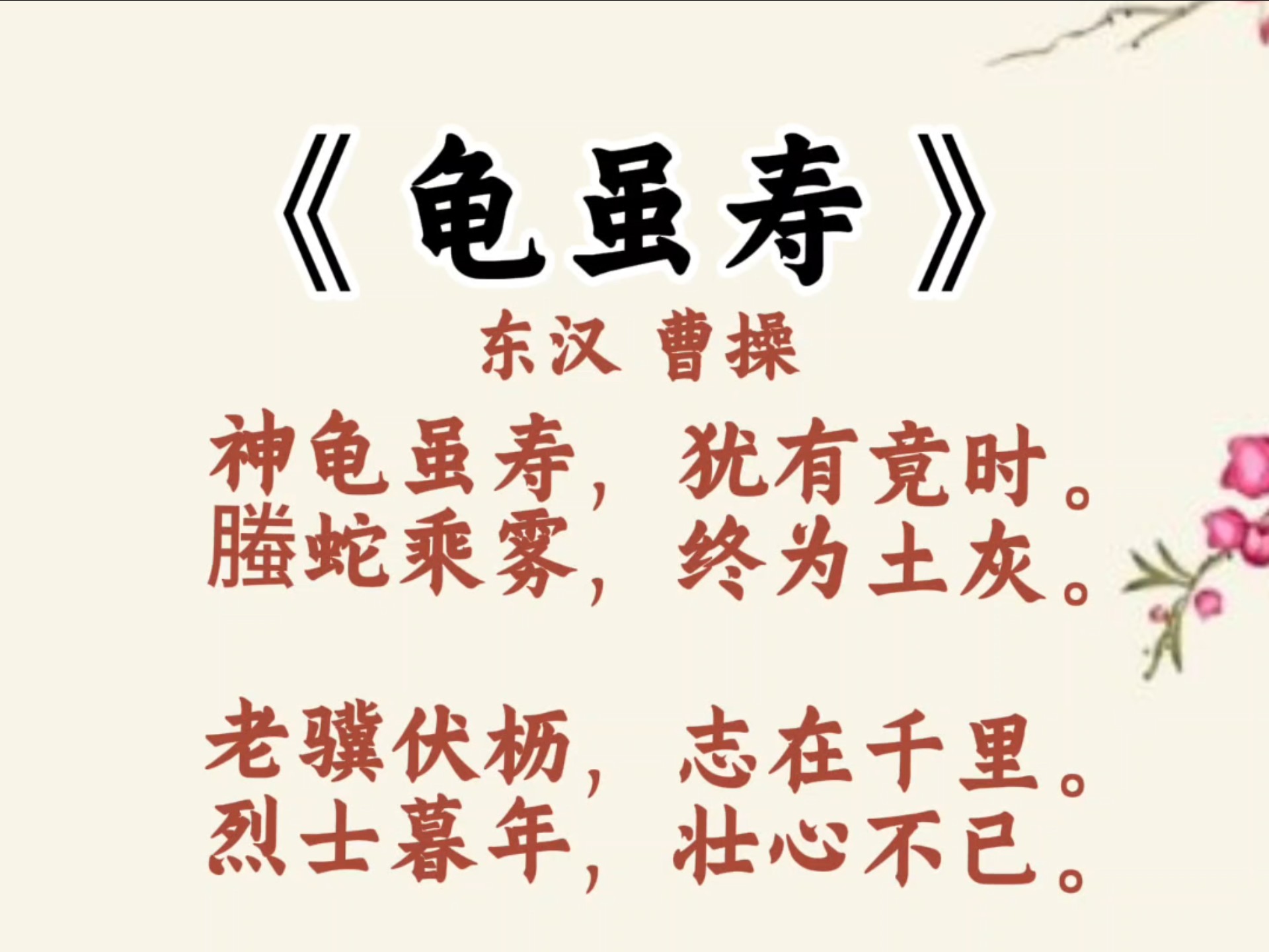 《龟虽寿》曹操 原文译文朗读 便于理解 老骥伏枥 志在千里