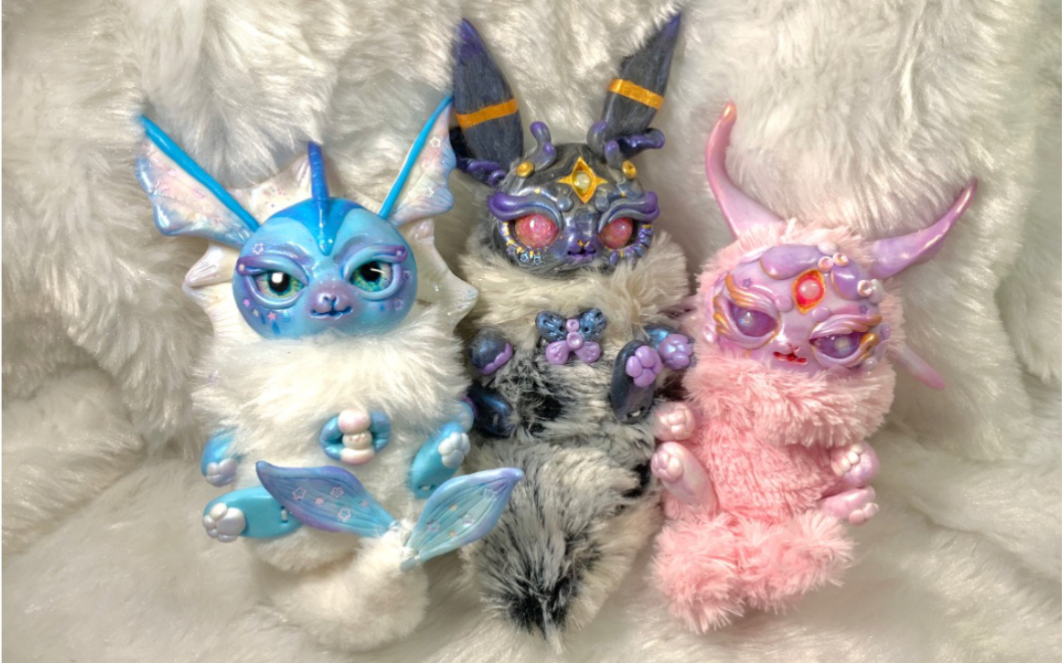 幻想生物兽设玩偶阿咩带着伊布家族给大家拜个早年啦