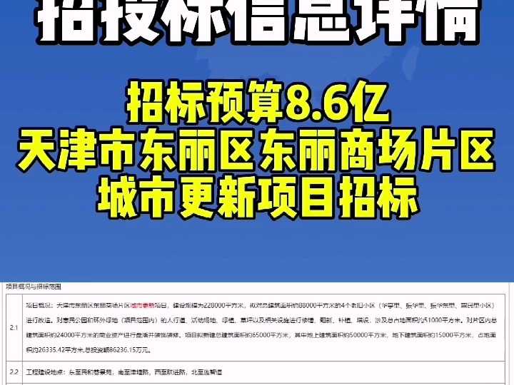 招投标信息详情!招标预算8.6亿,天津市东丽区东丽商场片区城市更新项目招标.哔哩哔哩bilibili