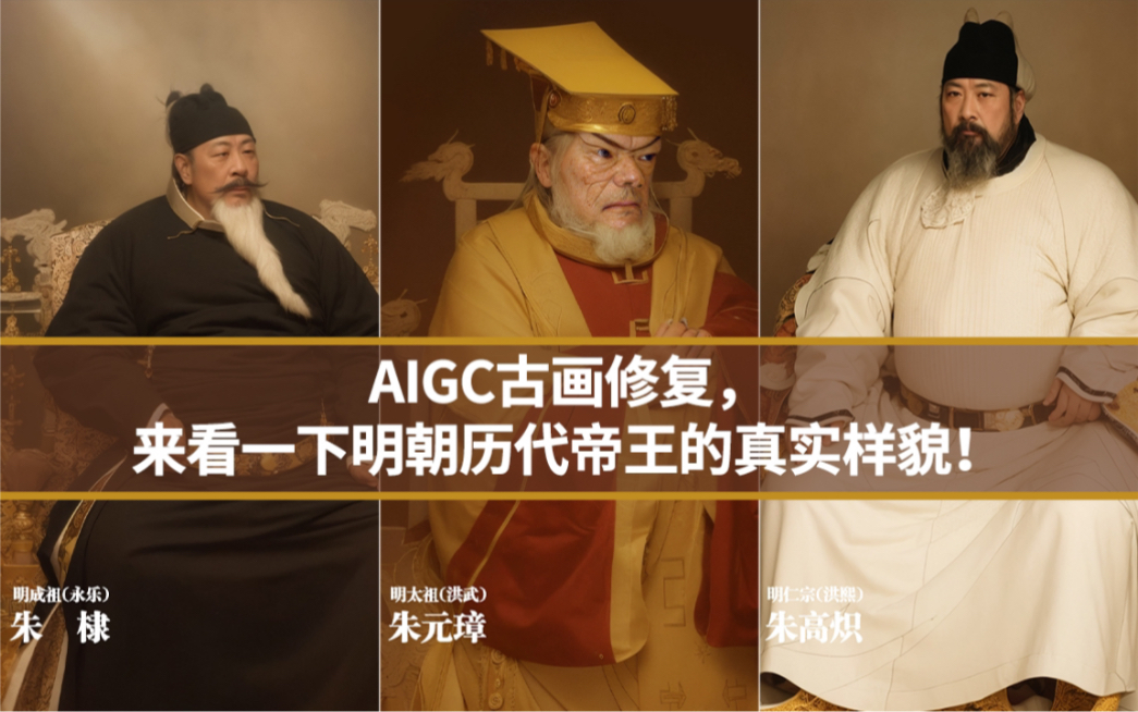 AIGC古画修复,来看一下明朝历代帝王的真实样貌!哔哩哔哩bilibili