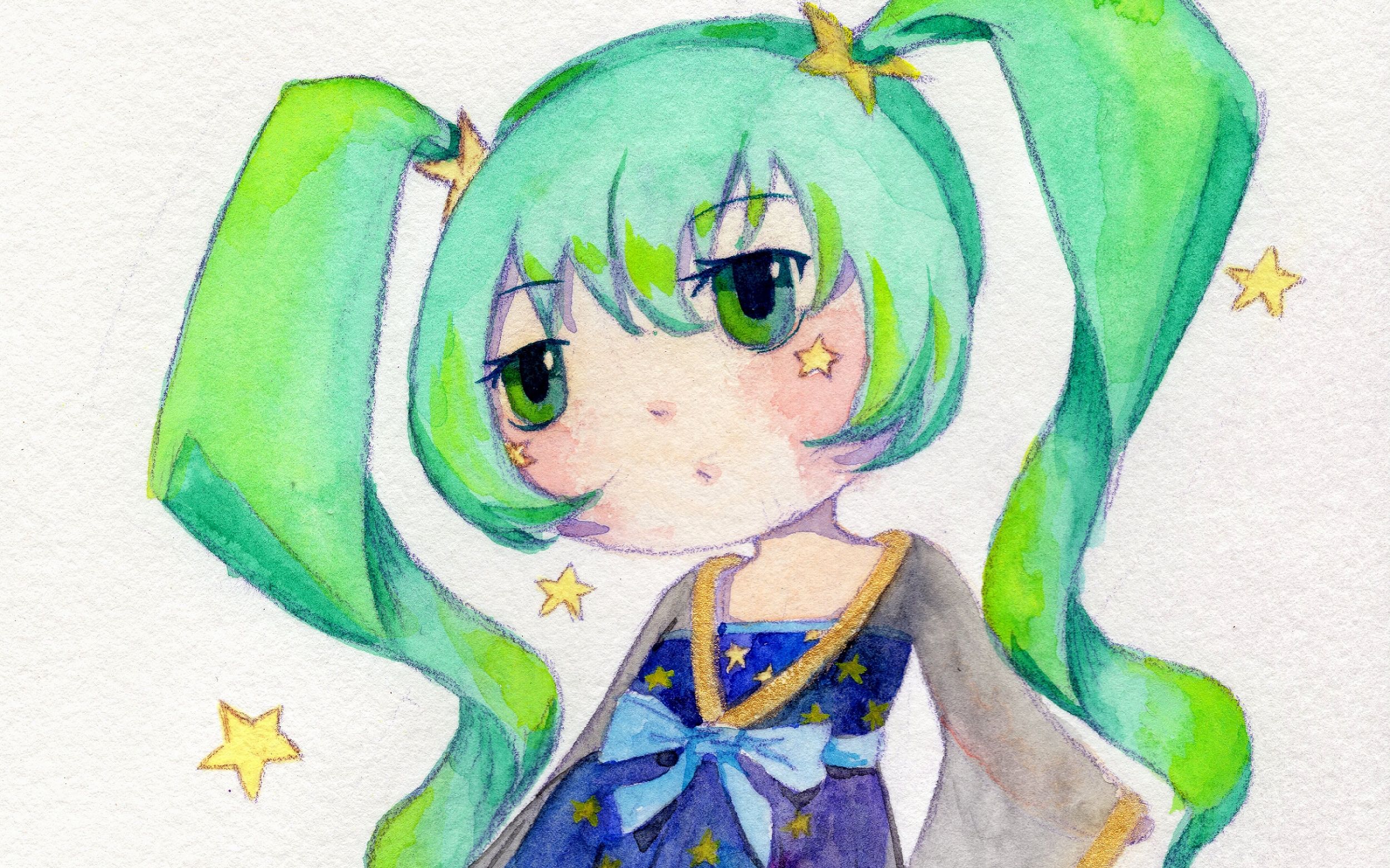 初音11周年#水彩手绘一只萌萌的miku公主~生日快乐~原谅我拖了好继祆