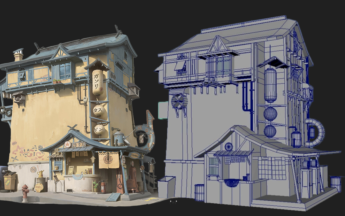 【maya场景建模】单体建筑房屋模型制作,场景建模思路分析,基础场景