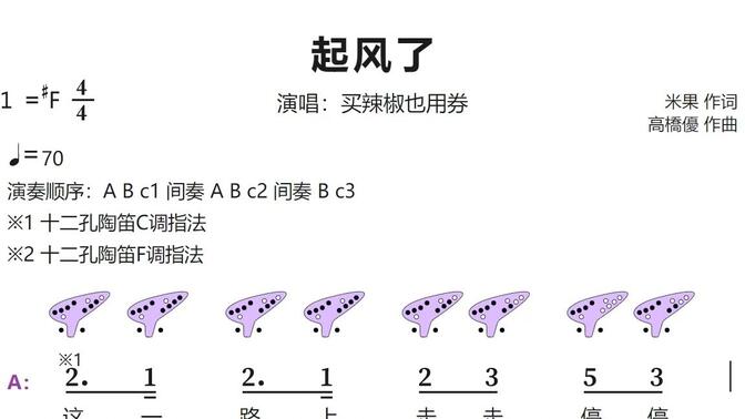 《起风了》12孔陶笛动态谱#陶笛#松音乐器