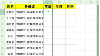 利用身份证求年龄、生日、性别，三秒搞定！而且还不用函数呦#excel技巧 #office办公技巧 #办公技巧