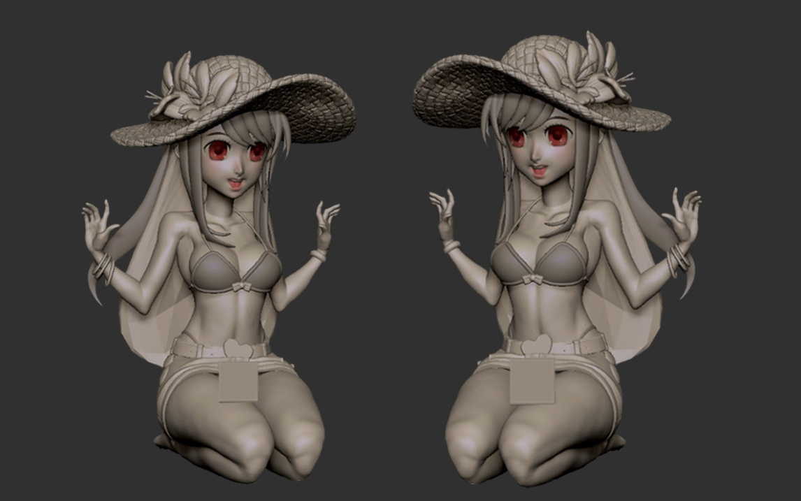 【zbrush】《qq飞车》性感小橘子人物模型雕刻,zb角色建模/帽子服饰