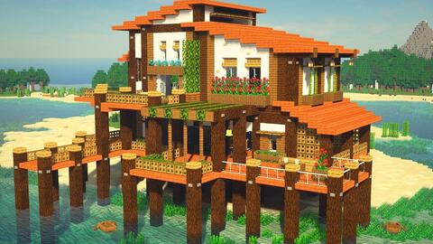 Sheepgg 我的世界 水上木屋别墅建筑教学 如何在minecraft中进行建造 哔哩哔哩 Bilibili