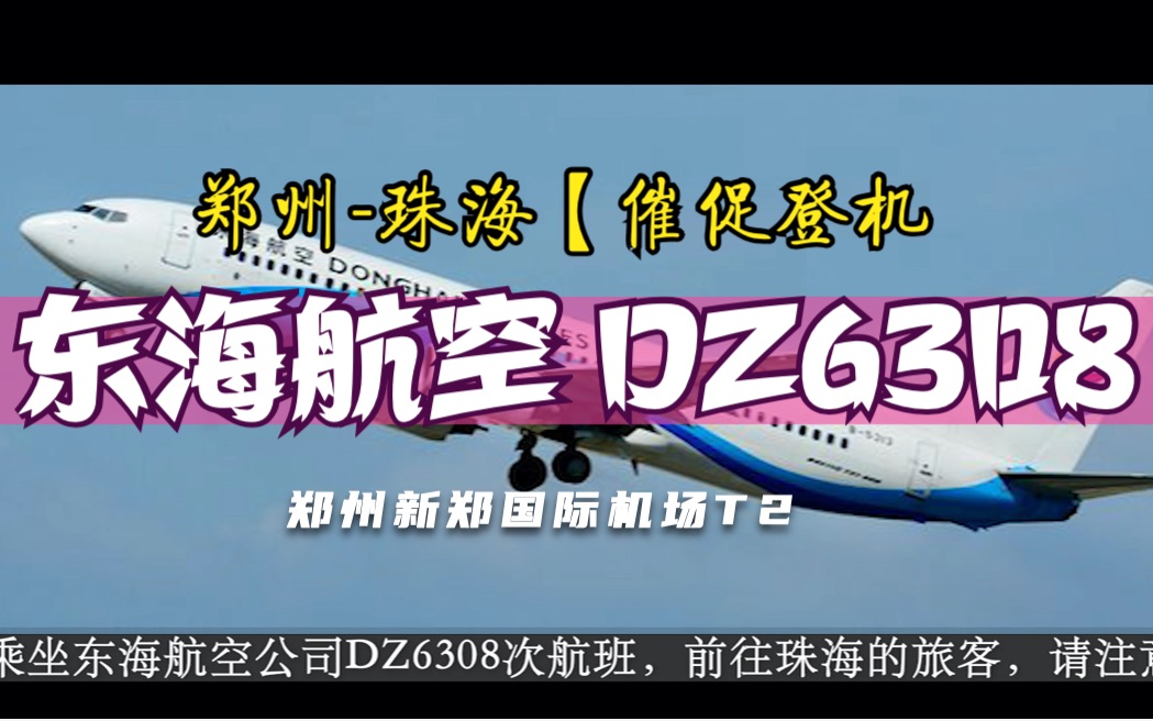 【机场自动广播】东海航空 DZ6308 郑州珠海【催促登机】哔哩哔哩bilibili