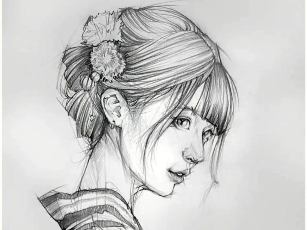 铅笔少女素描
