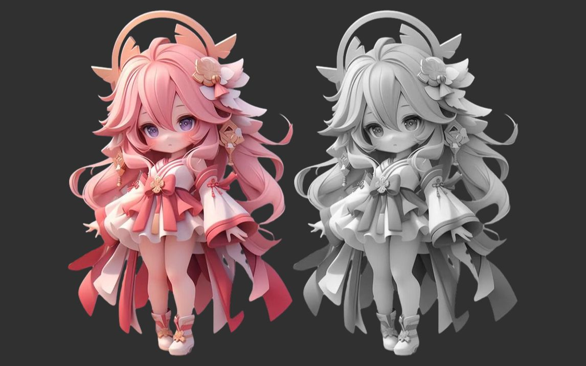 【zbrush人物雕刻】超级超级萌的q版八重神子手办模型制作,zbrush新手