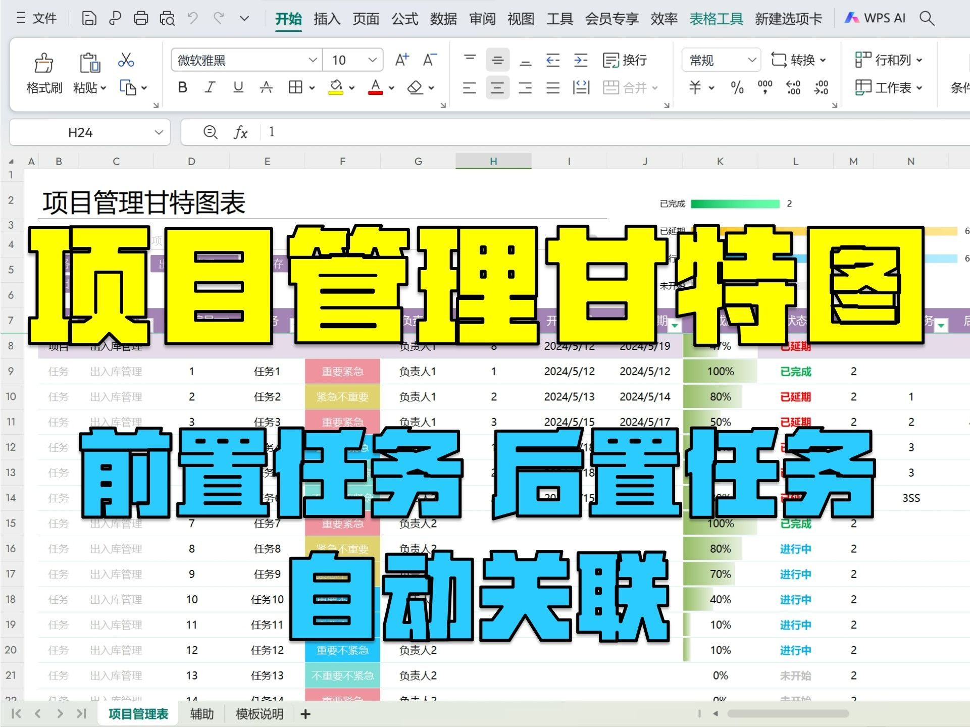 【模板070】可视化项目管理甘特图 | 前置后置任务自动关联 | 灰飞烟灭轻办公哔哩哔哩bilibili