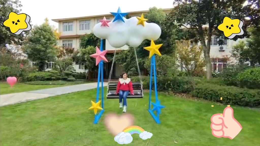 网红秋千户外无动力设备景区农庄游乐项目云朵秋千造型彩虹秋千