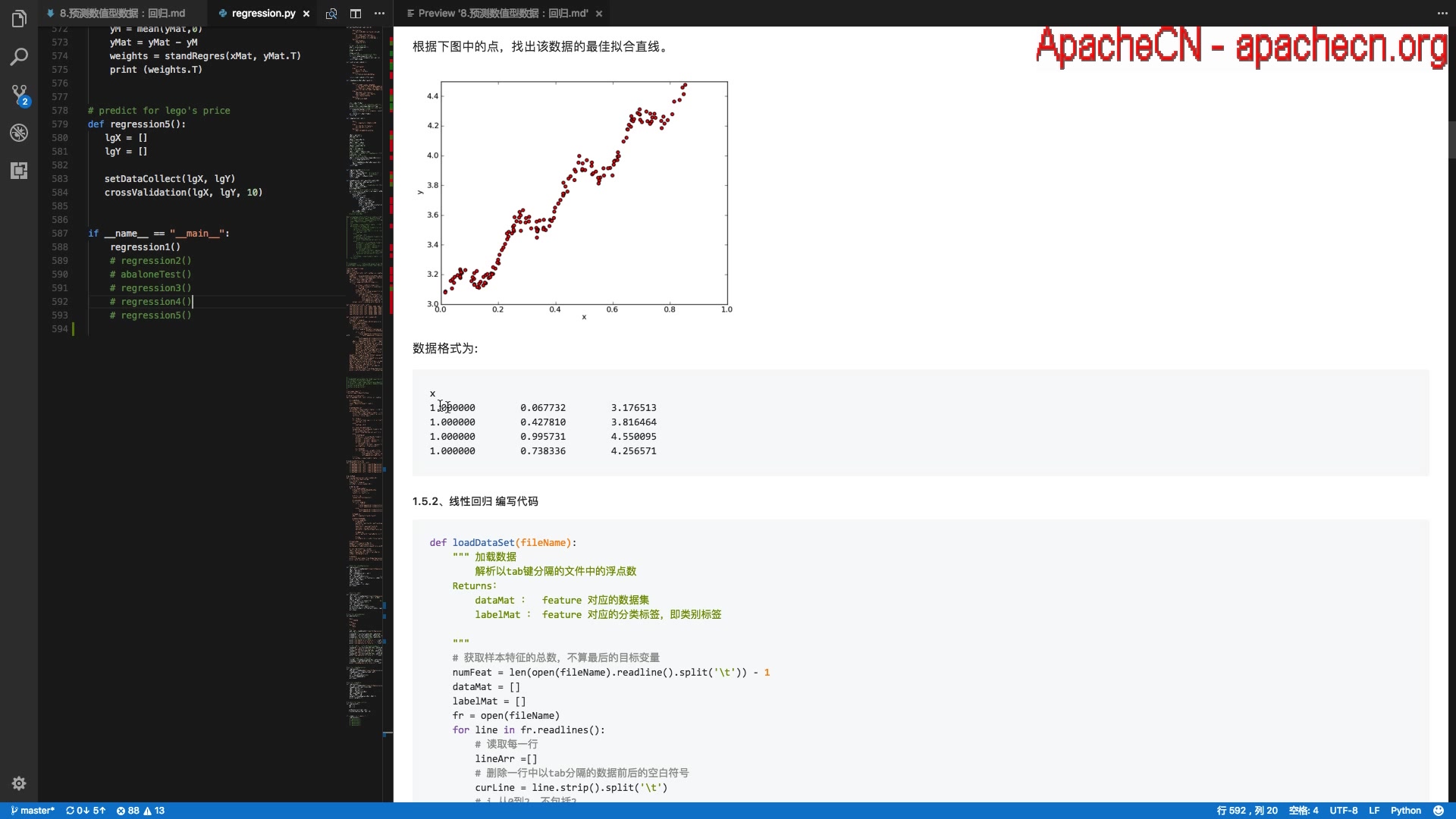 【机器学习】 第8章预测数值型数据:回归  案例1:简单数据集上进行线性回归  ApacheCN v2.0.0  机器学习实战哔哩哔哩bilibili