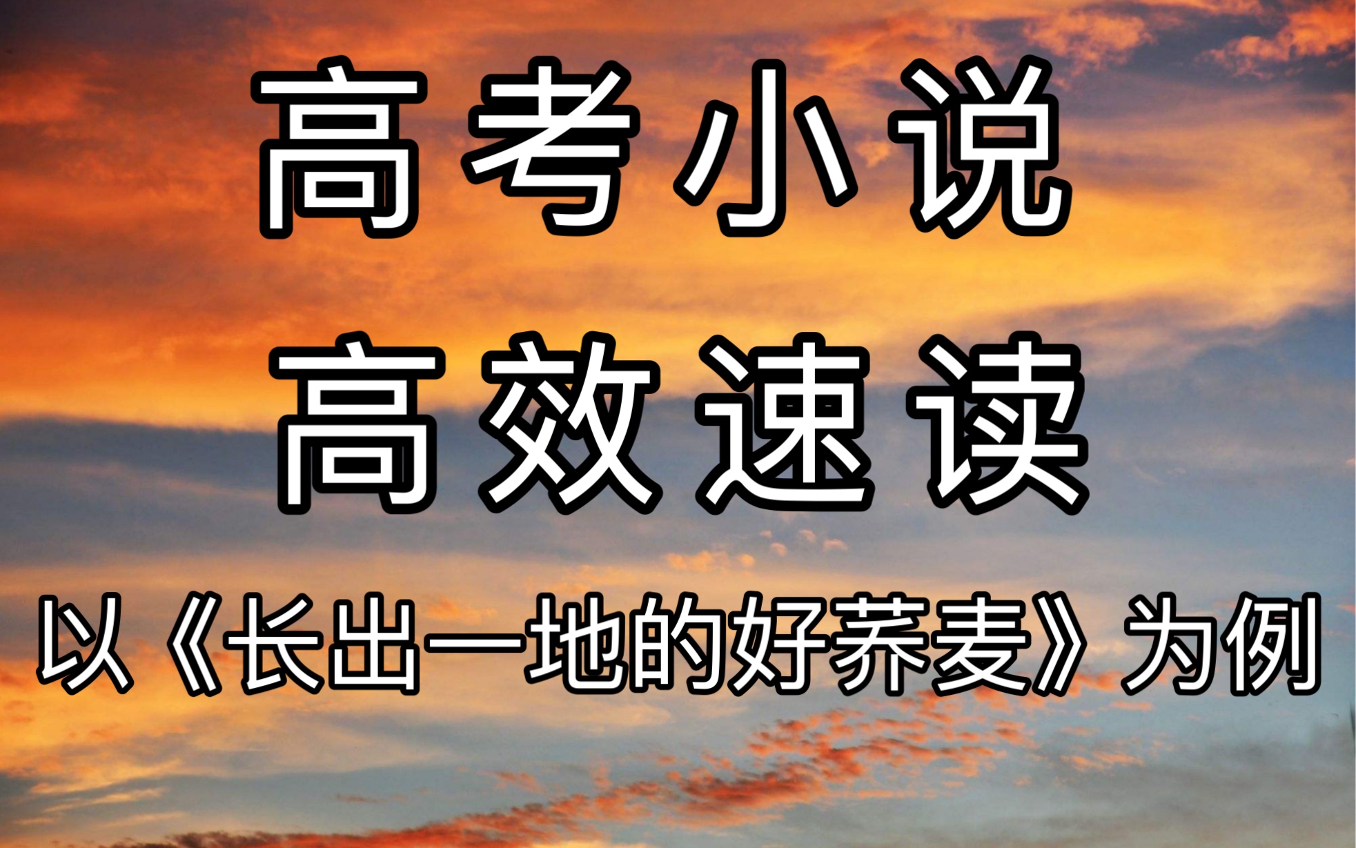 第四章 第一节 高考小说如何实现快速与高效的阅读 2023年乙卷《长出一地的好荞麦》解析哔哩哔哩bilibili