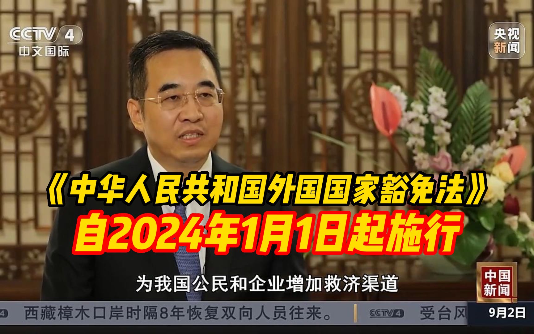 《中华人民共和国外国国家豁免法》自2024年1月1日起施行,总台记者专访外交部条约法律司司长哔哩哔哩bilibili