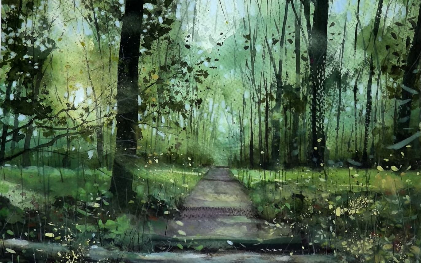 【水彩】树林风景,如何画杂乱的感觉