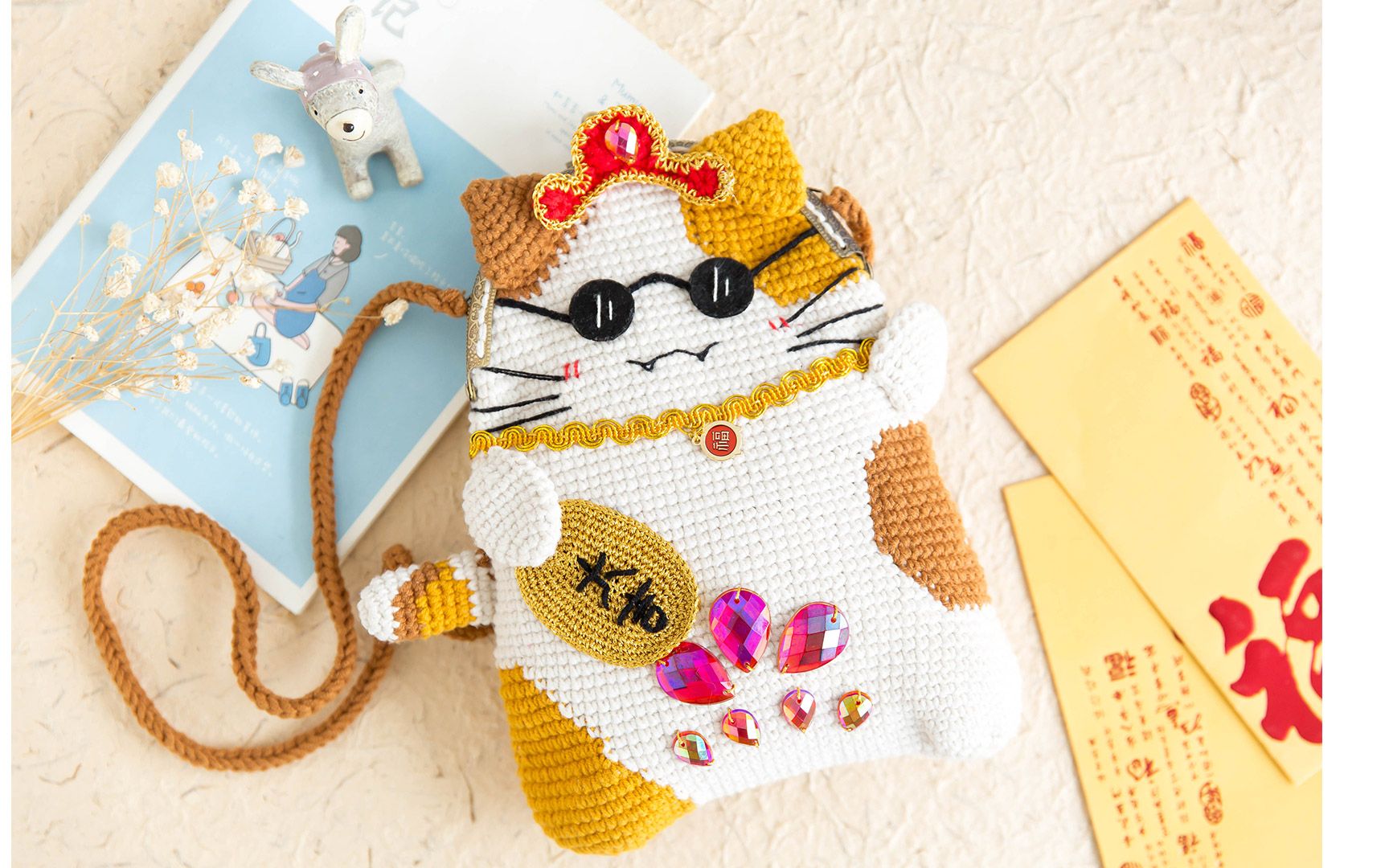 【sa958_1】苏苏姐家_钩针《节日》系列-招财猫口金包_大吉款编织视频
